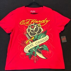 Ed Hardy Men's Short Sleeve T-Shirt Red Graphic Mens Size Large NWT